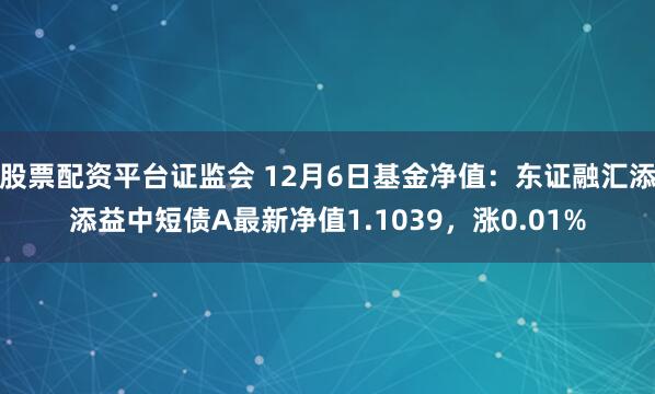 股票配资平台证监会 12月6日基金净值：东证融汇添添益中短债A最新净值1.1039，涨0.01%