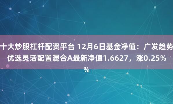 十大炒股杠杆配资平台 12月6日基金净值：广发趋势优选灵活配置混合A最新净值1.6627，涨0.25%